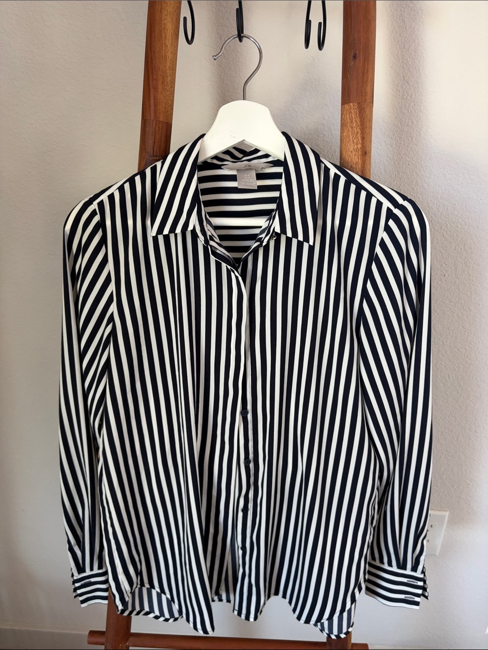 H&M Black and White Striped Button-Up Blouse